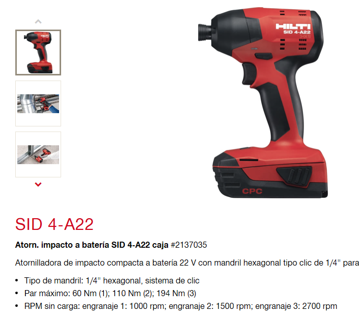 Atornilladora de impacto a batería SID 4-A22 - Atornilladoras de impacto a  batería - Hilti Española