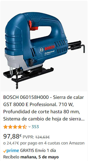 Bosch Professional GST 8000 E - Sierra de calar (710 W, máx. 3100